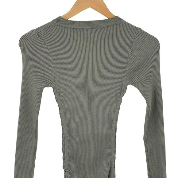 ACOA Collection Scrunch Side Ribbed Stretchy Bodycon Dress Sage Green Small - Picture 7 of 11